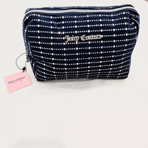 Juicy Couture Large Dark Blue Velvet Holographic Logo Cosmetic Bag NWT